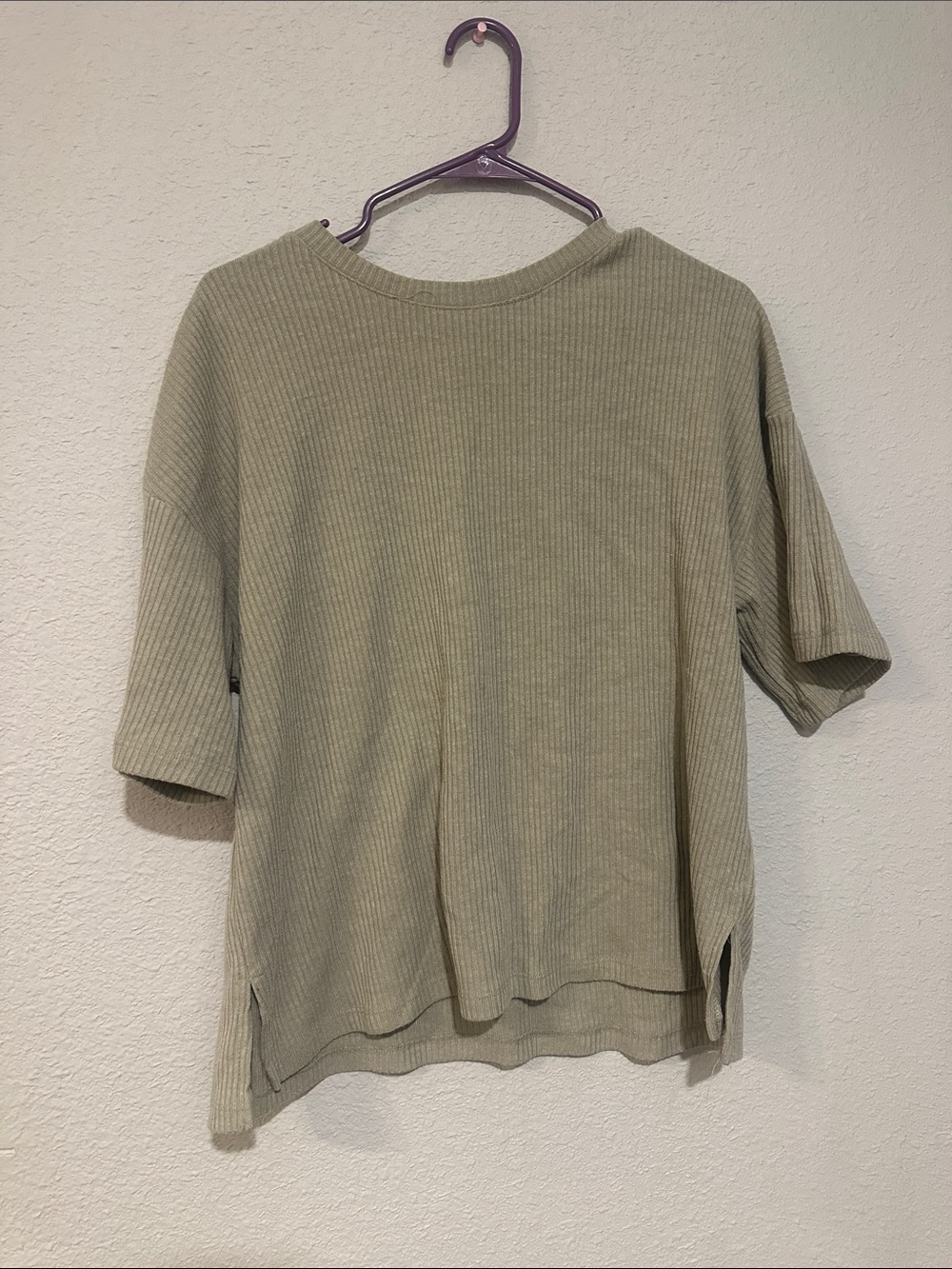 Wishlist Olive Ribbed Short-Sleeve Sweatshirt
